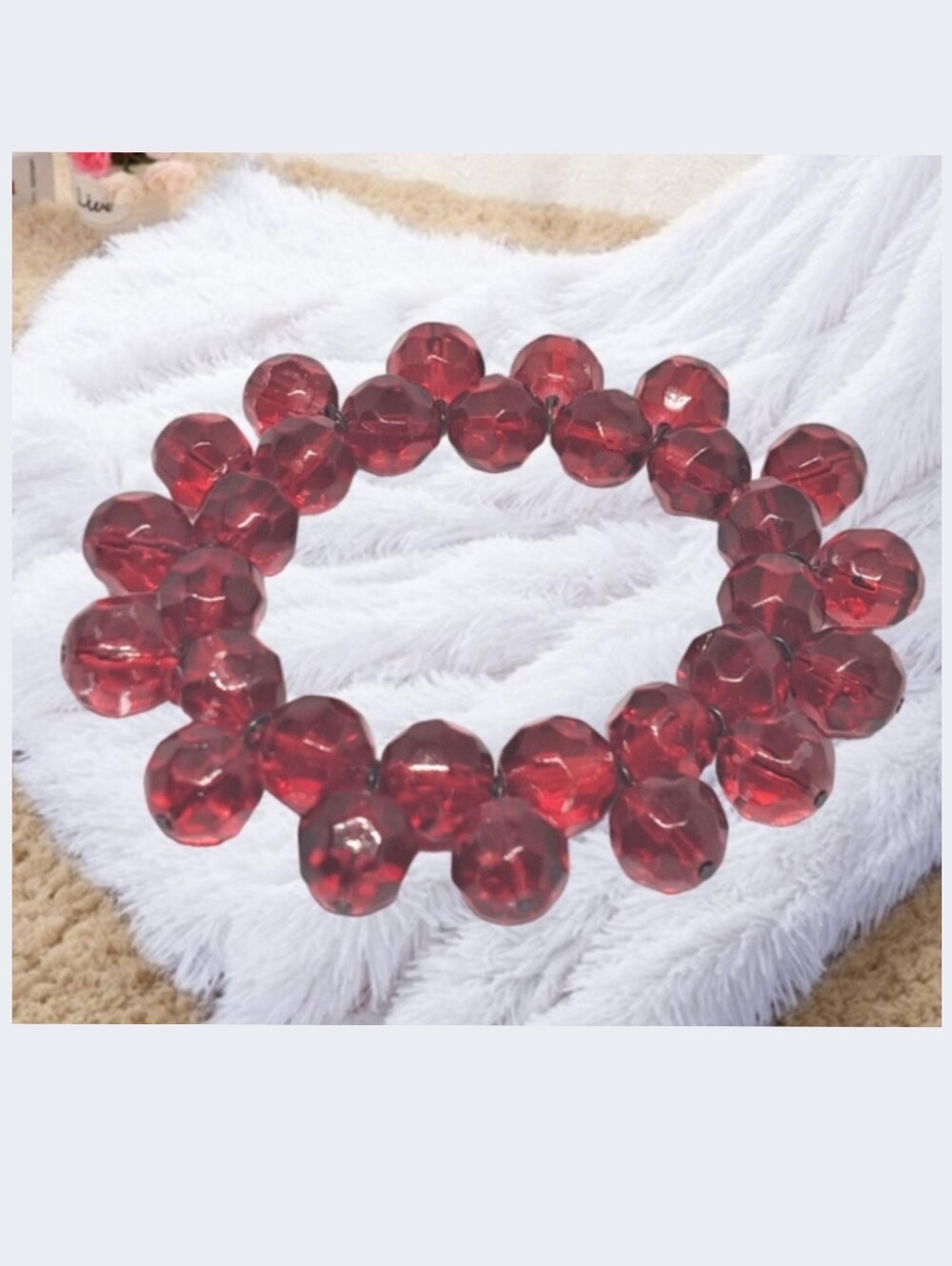 Crimson Red Glass Beaded Slip-on Handmade Bracelet